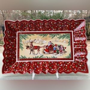 NWOT RARE Villeroy & Boch Christmas Platter/Tray/Cake Plate with Santa design